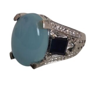 Karis Etched Sterling Silver Blue Cobalt Ring 7